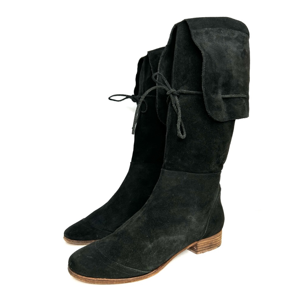See By Chloe Suede Foldover OTK Tie Up Pull On Knee Boots Black Flat 38 US 8